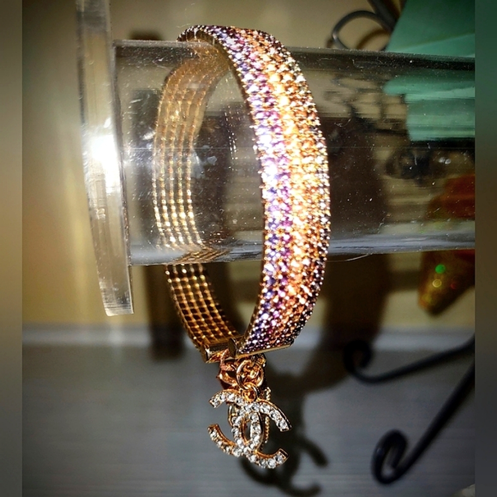 NWOT Gold Plated 5 Row Austrian Crystal Bangle